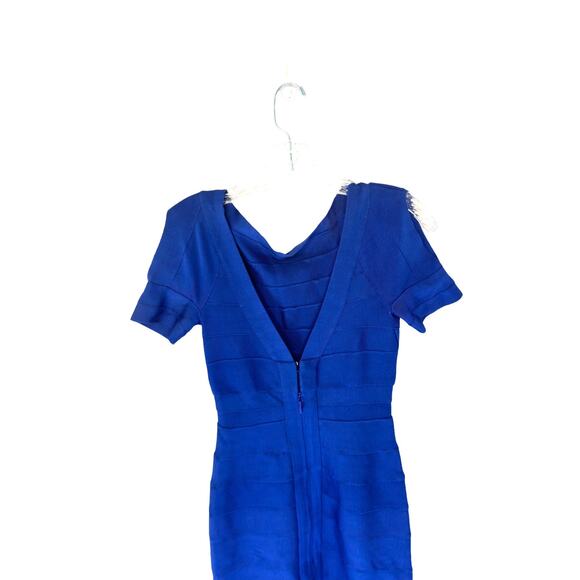 Herve Leger Ultramarine Party Short Sleeve Bandage Bodycon Mini Dress Size XS - Picture 5 of 11